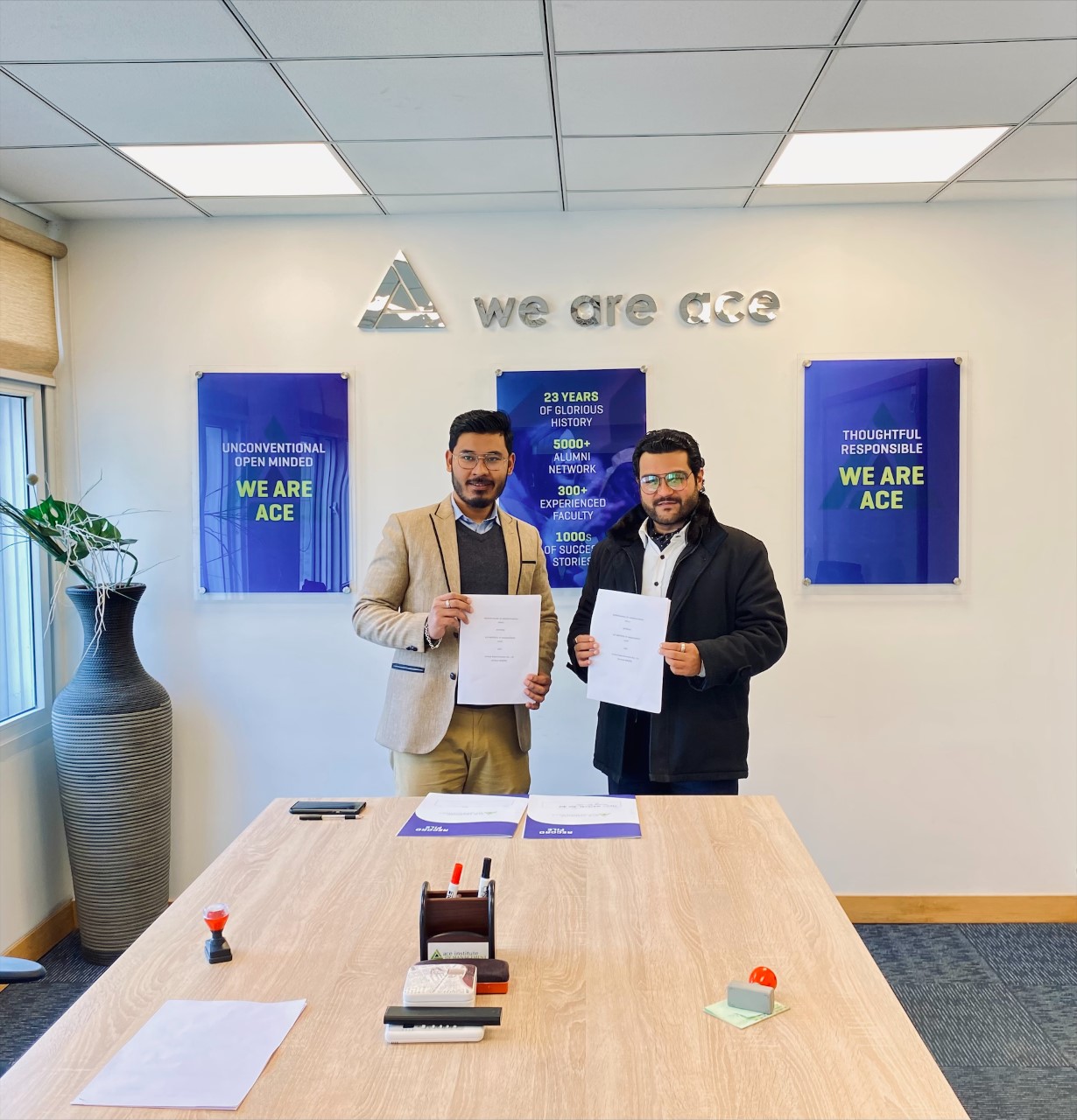 A Memorandum of Understanding (MoU) was signed between Ace Institute of Management and Vertical Advertisements Pvt. Ltd.