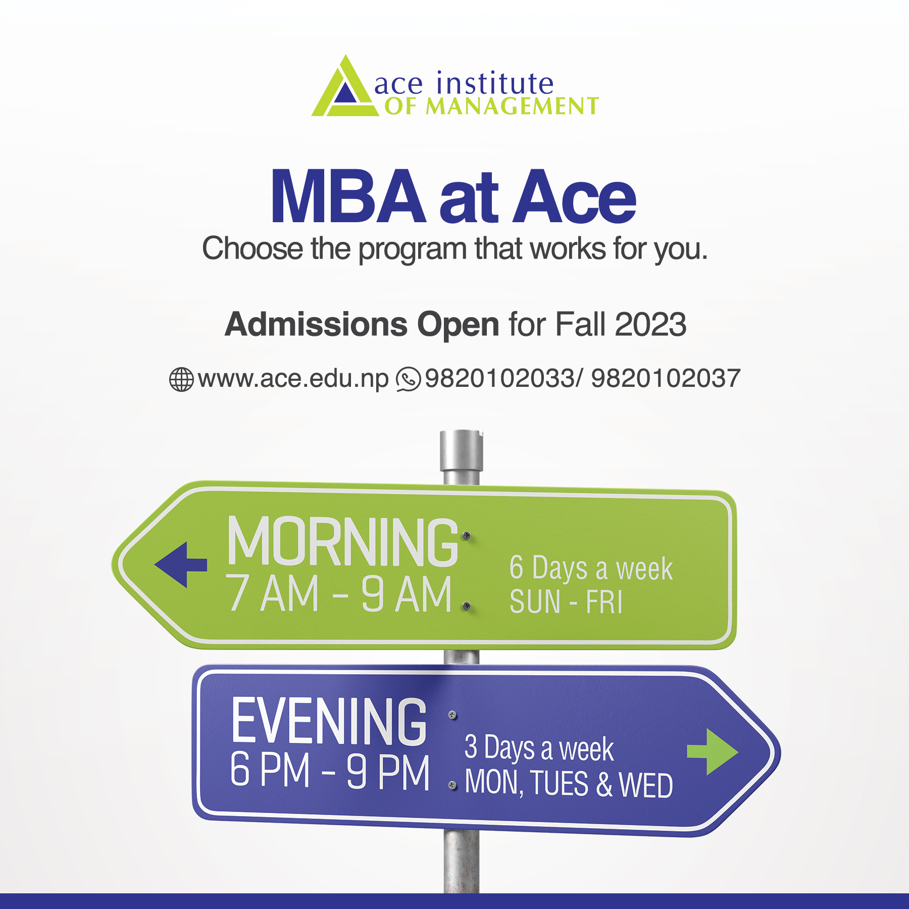 Admissions open for MBA Morning and MBA Evening at Ace.