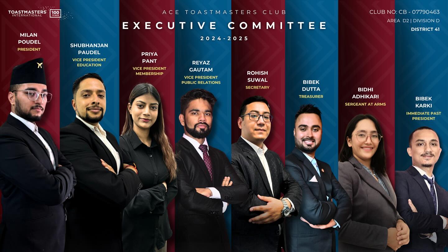 Newly elected Executive Committee of Ace Toastmasters Club for the 2024-25 term